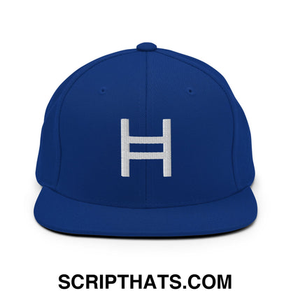 Hedera Hashgraph Crypto Embroidered Flat Bill Brim Snapback Hat Royal Blue