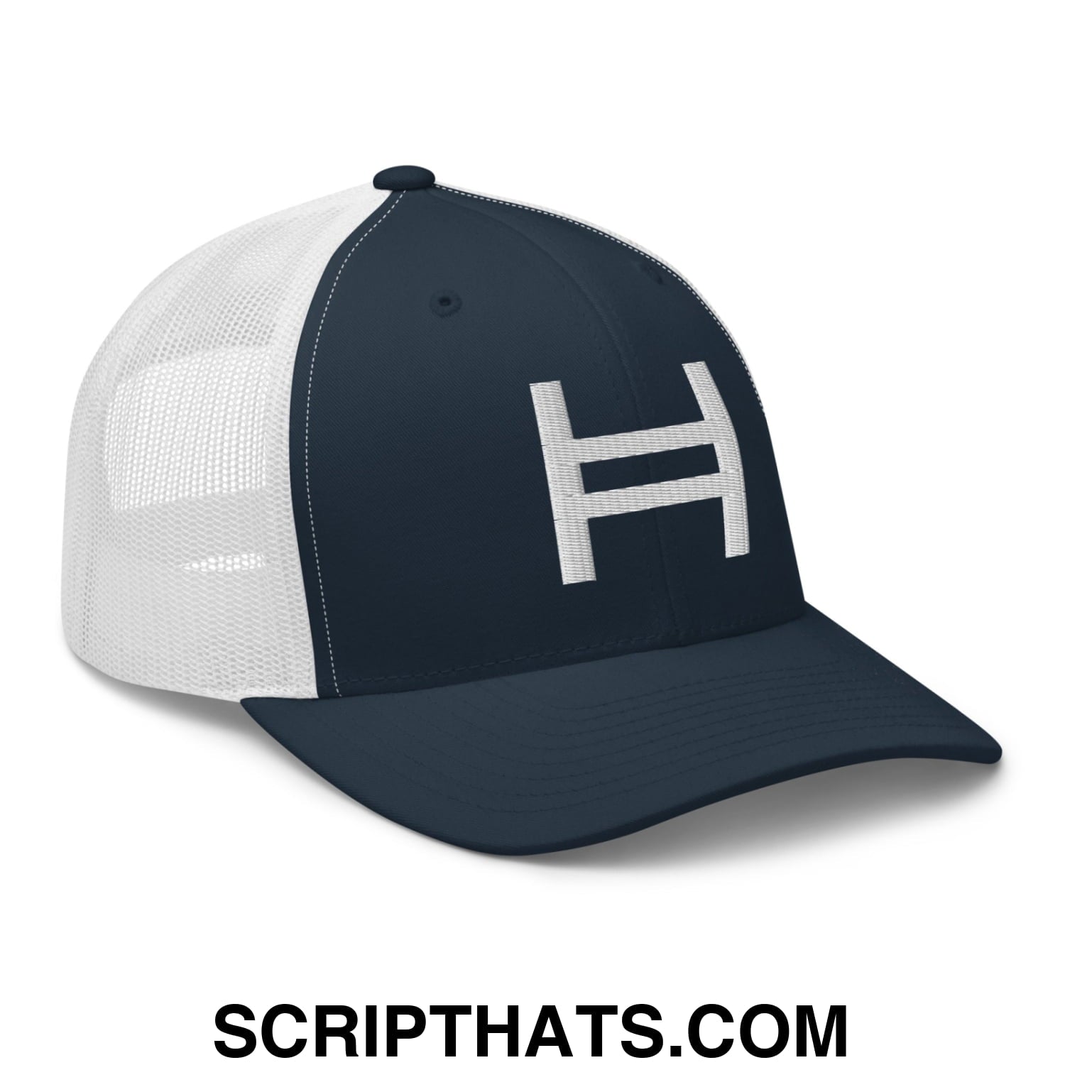 Hedera Hashgraph Crypto Embroidered Mesh Trucker Hat Navy White