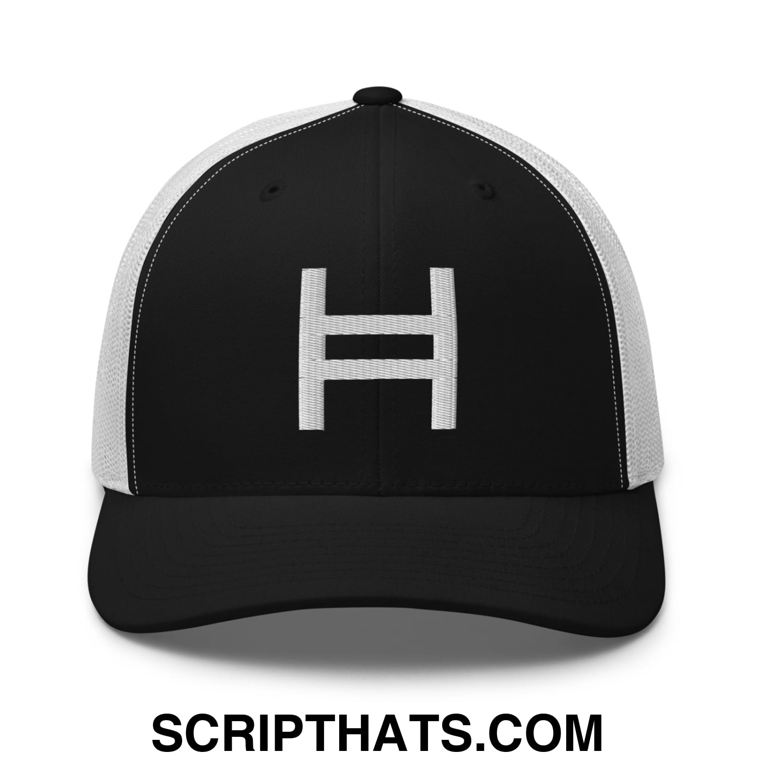 Hedera Hashgraph Crypto Embroidered Mesh Trucker Hat Black White