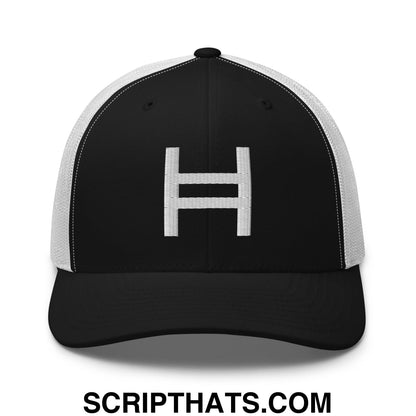Hedera Hashgraph Crypto Embroidered Mesh Trucker Hat Black White