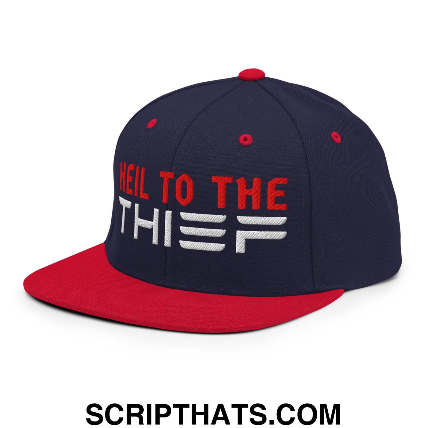 Heil to The Thief Embroidered Flat Bill Brim Snapback Hat Navy Red