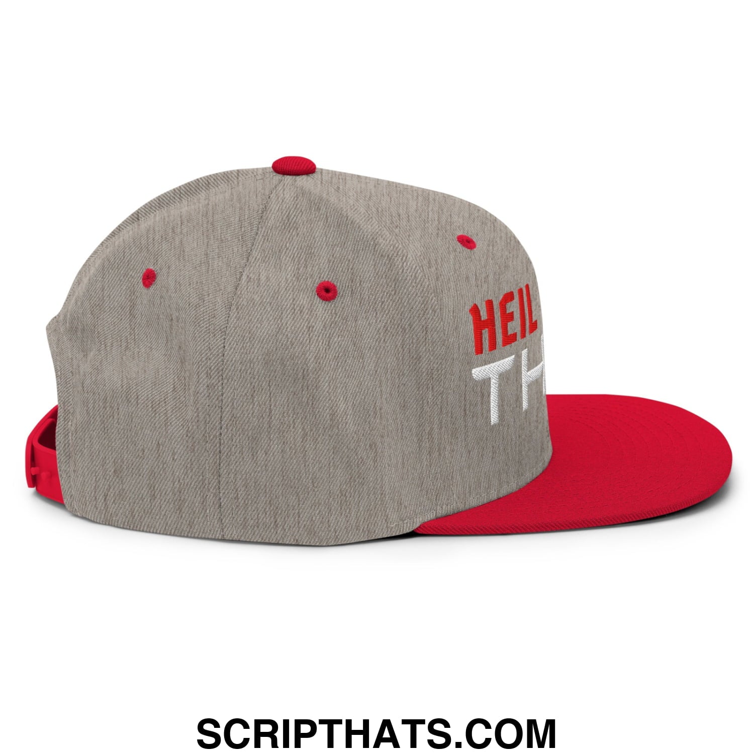Heil to The Thief Embroidered Flat Bill Brim Snapback Hat Heather Grey Red