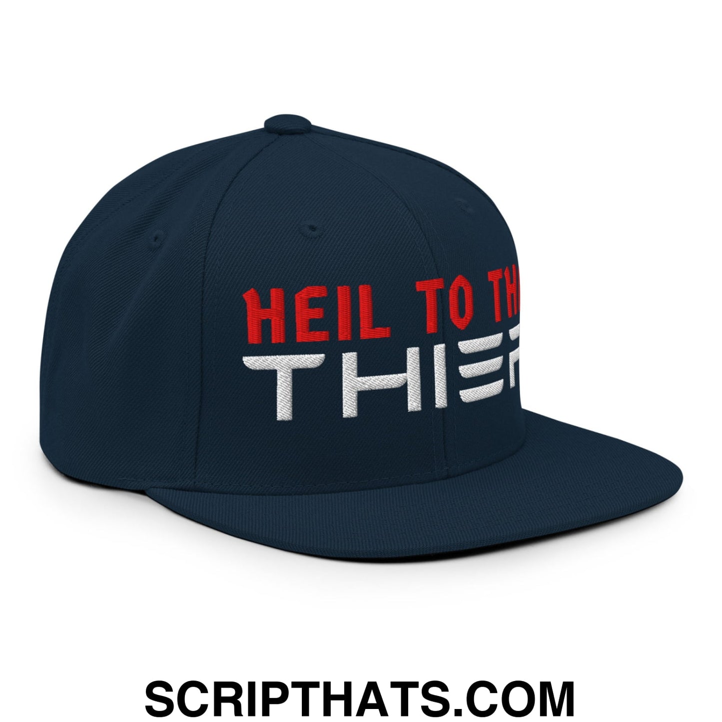 Heil to The Thief Embroidered Flat Bill Brim Snapback Hat Dark Navy