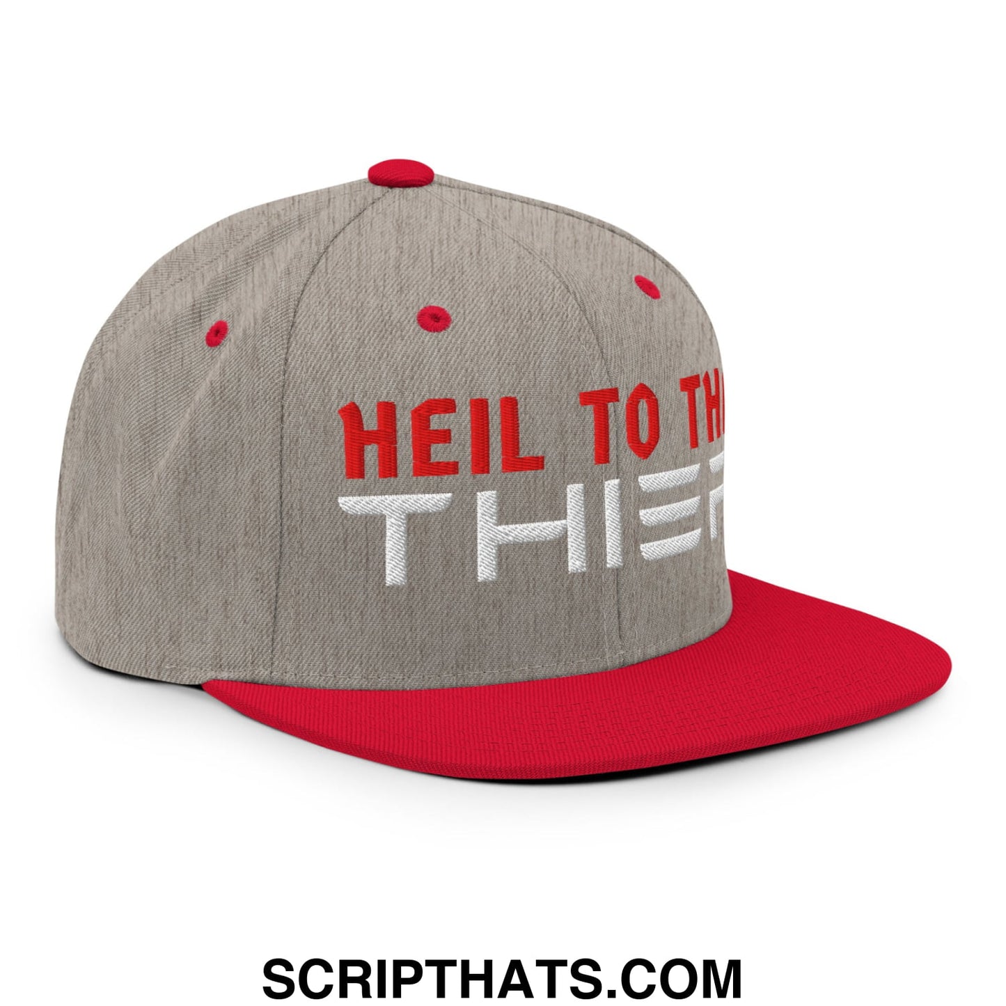 Heil to The Thief Embroidered Flat Bill Brim Snapback Hat Heather Grey Red