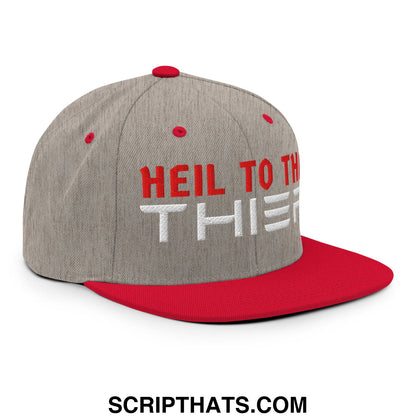 Heil to The Thief Embroidered Flat Bill Brim Snapback Hat Heather Grey Red