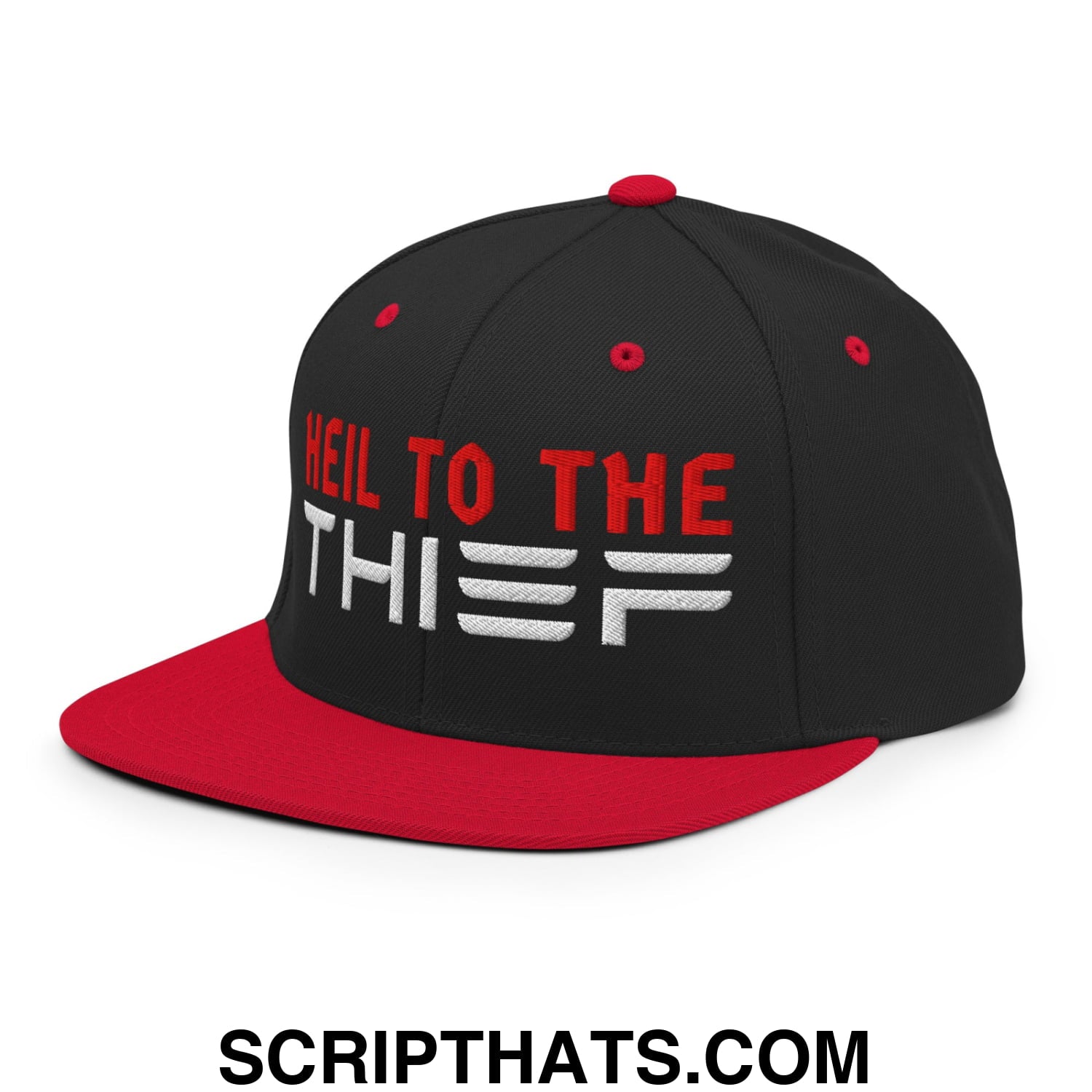 Heil to The Thief Embroidered Flat Bill Brim Snapback Hat Black Red