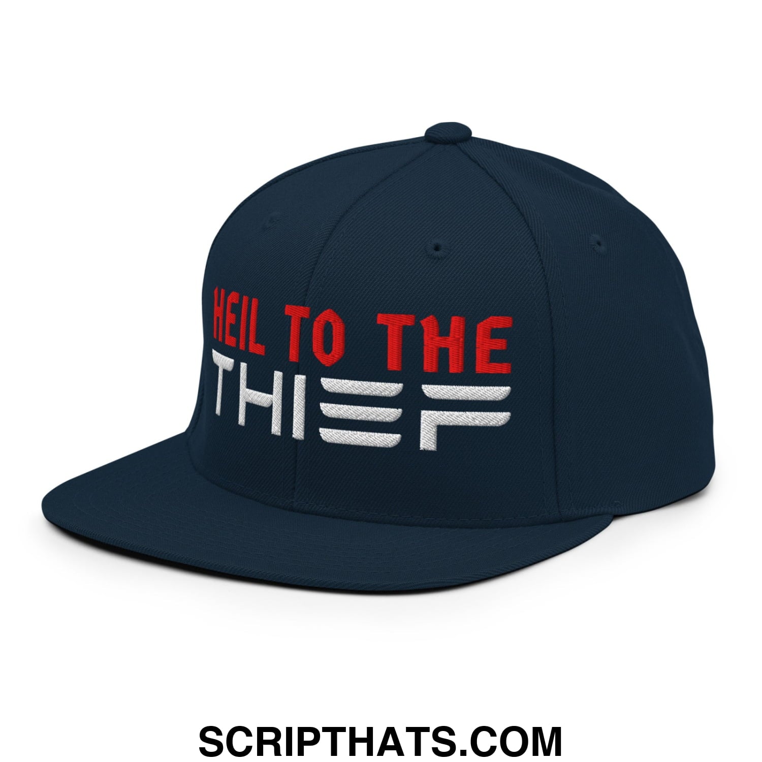 Heil to The Thief Embroidered Flat Bill Brim Snapback Hat Dark Navy