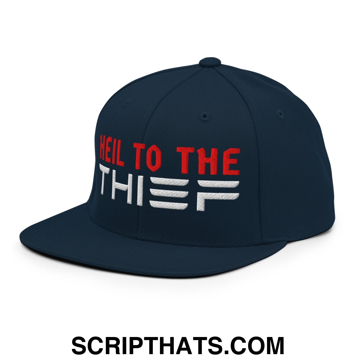 Heil to The Thief Embroidered Flat Bill Brim Snapback Hat Dark Navy