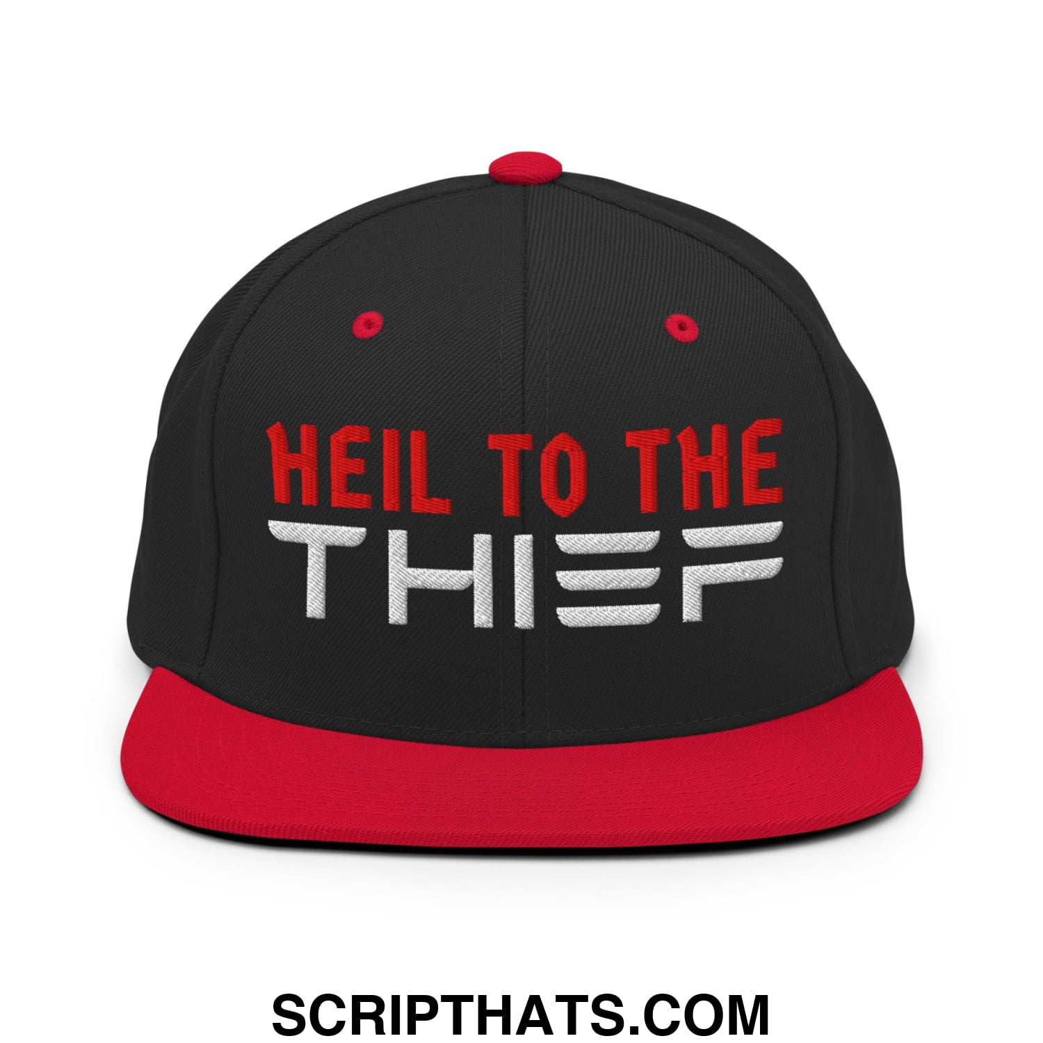 Heil to The Thief Embroidered Flat Bill Brim Snapback Hat Black Red