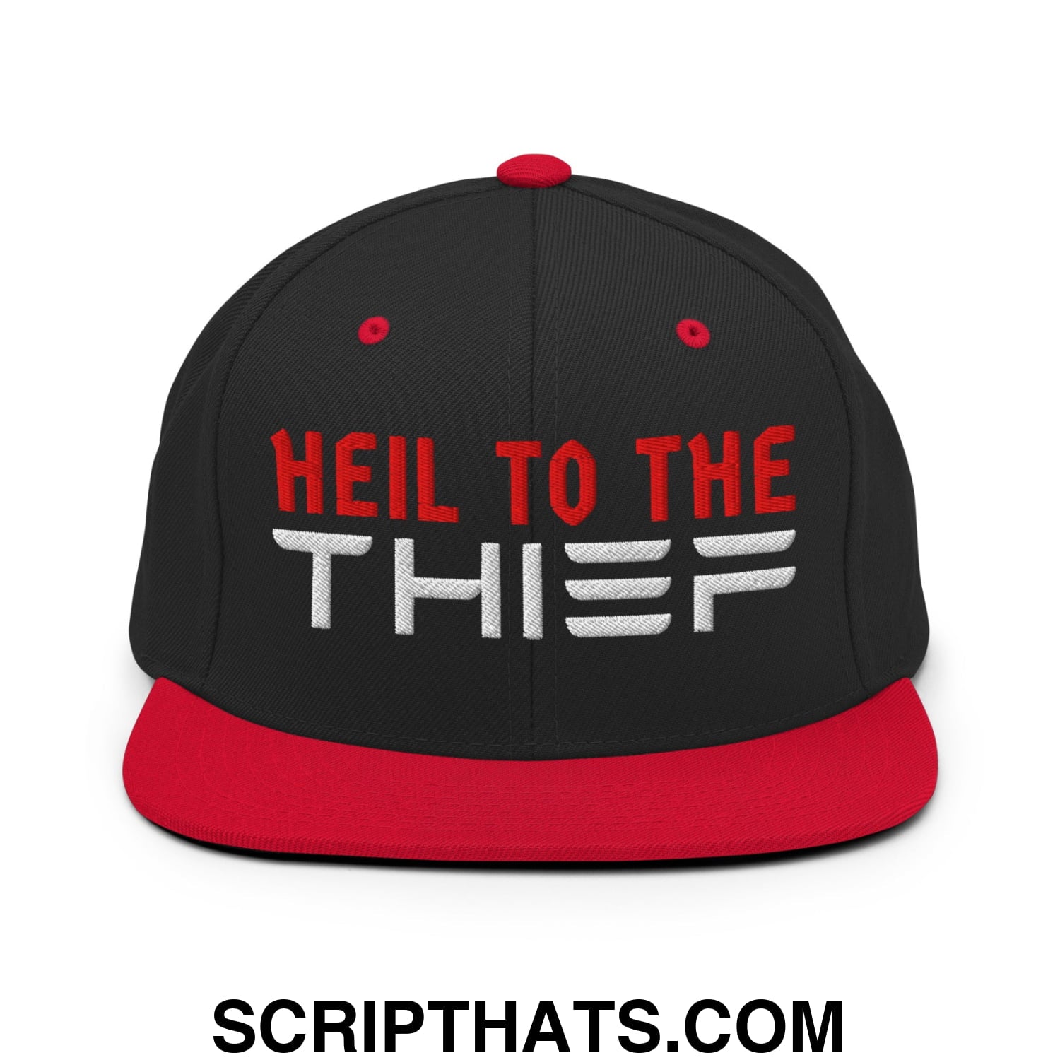 Heil to The Thief Embroidered Flat Bill Brim Snapback Hat Black Red