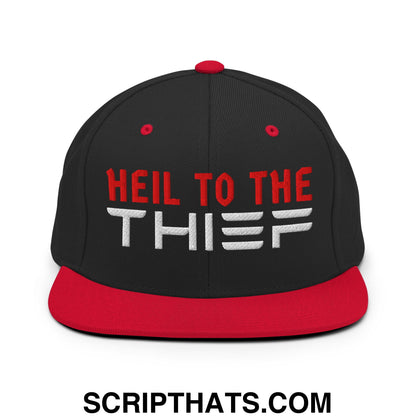 Heil to The Thief Embroidered Flat Bill Brim Snapback Hat Black Red