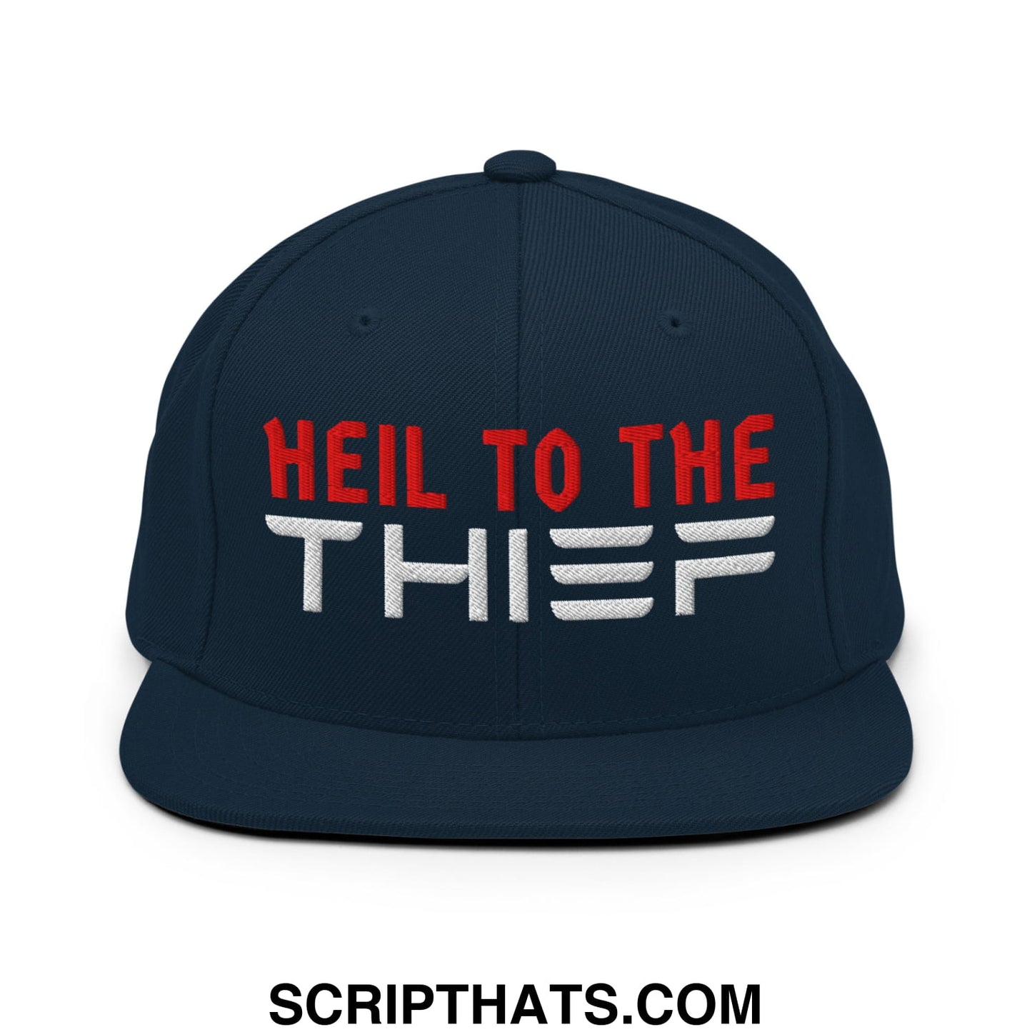 Heil to The Thief Embroidered Flat Bill Brim Snapback Hat Dark Navy