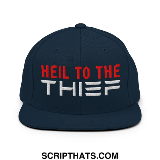 Heil to The Thief Embroidered Flat Bill Brim Snapback Hat Dark Navy
