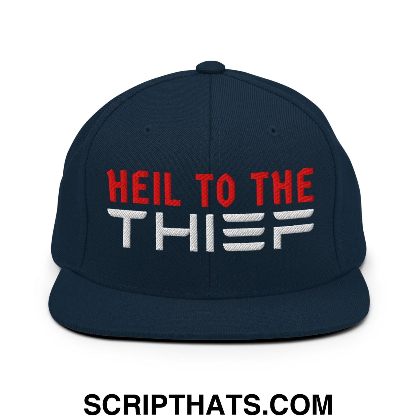 Heil to The Thief Embroidered Flat Bill Brim Snapback Hat Dark Navy