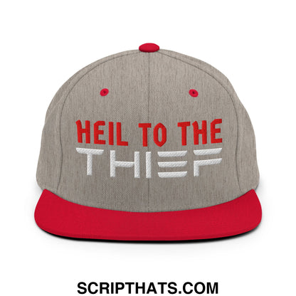 Heil to The Thief Embroidered Flat Bill Brim Snapback Hat Heather Grey Red