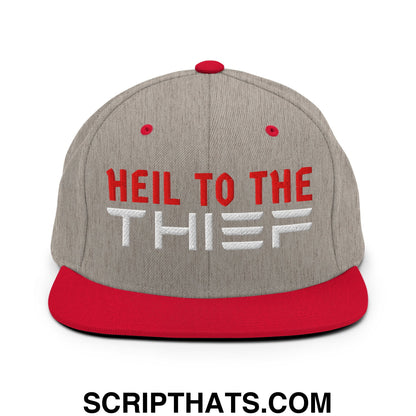 Heil to The Thief Embroidered Flat Bill Brim Snapback Hat Heather Grey Red