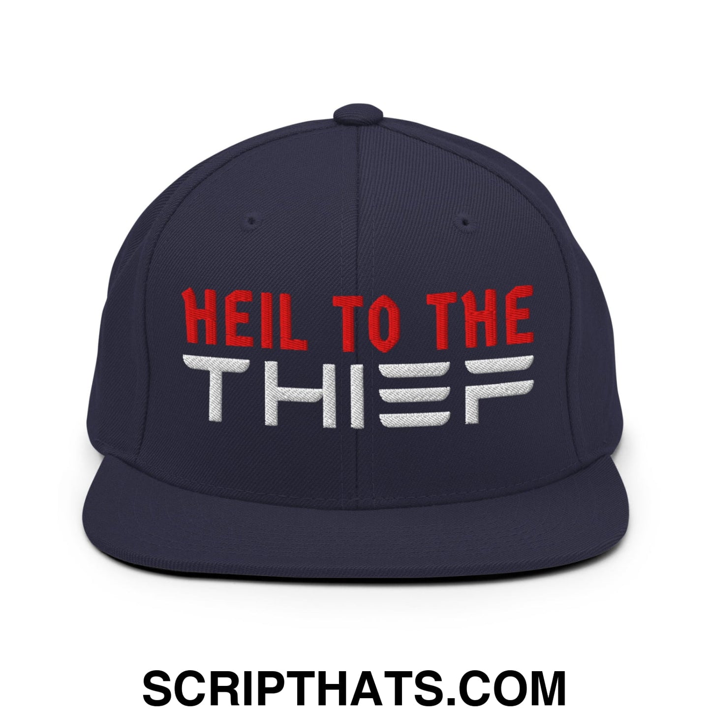 Heil to The Thief Embroidered Flat Bill Brim Snapback Hat Navy