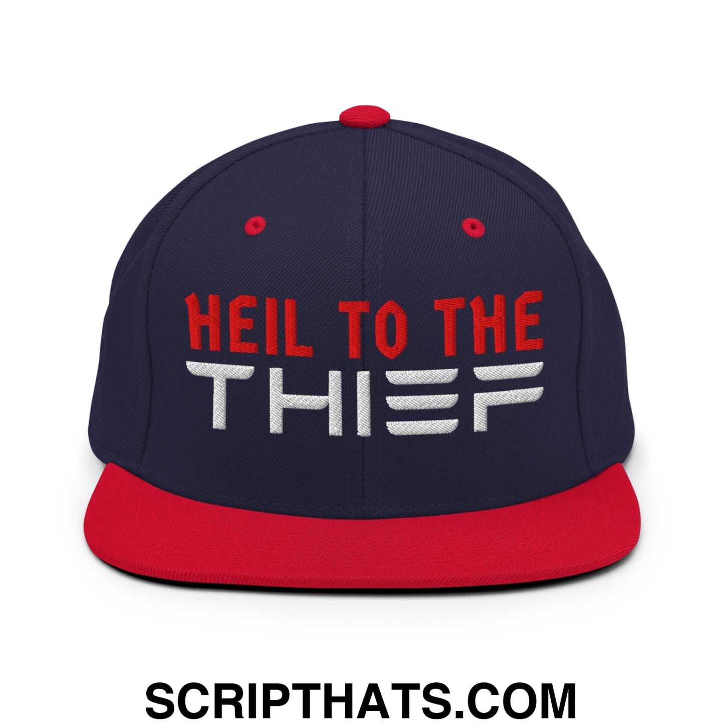 Heil to The Thief Embroidered Flat Bill Brim Snapback Hat Navy Red