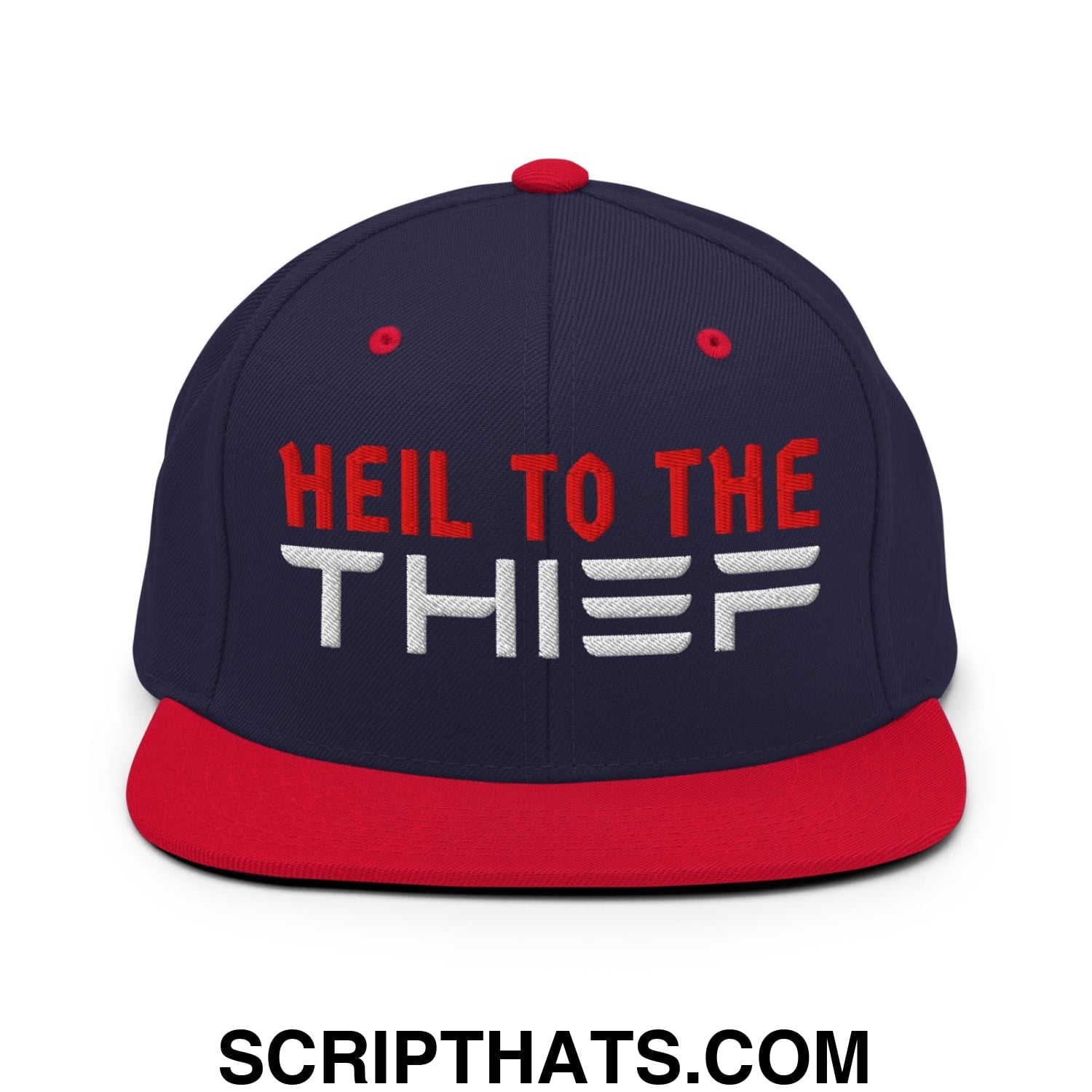 Heil to The Thief Embroidered Flat Bill Brim Snapback Hat Navy Red