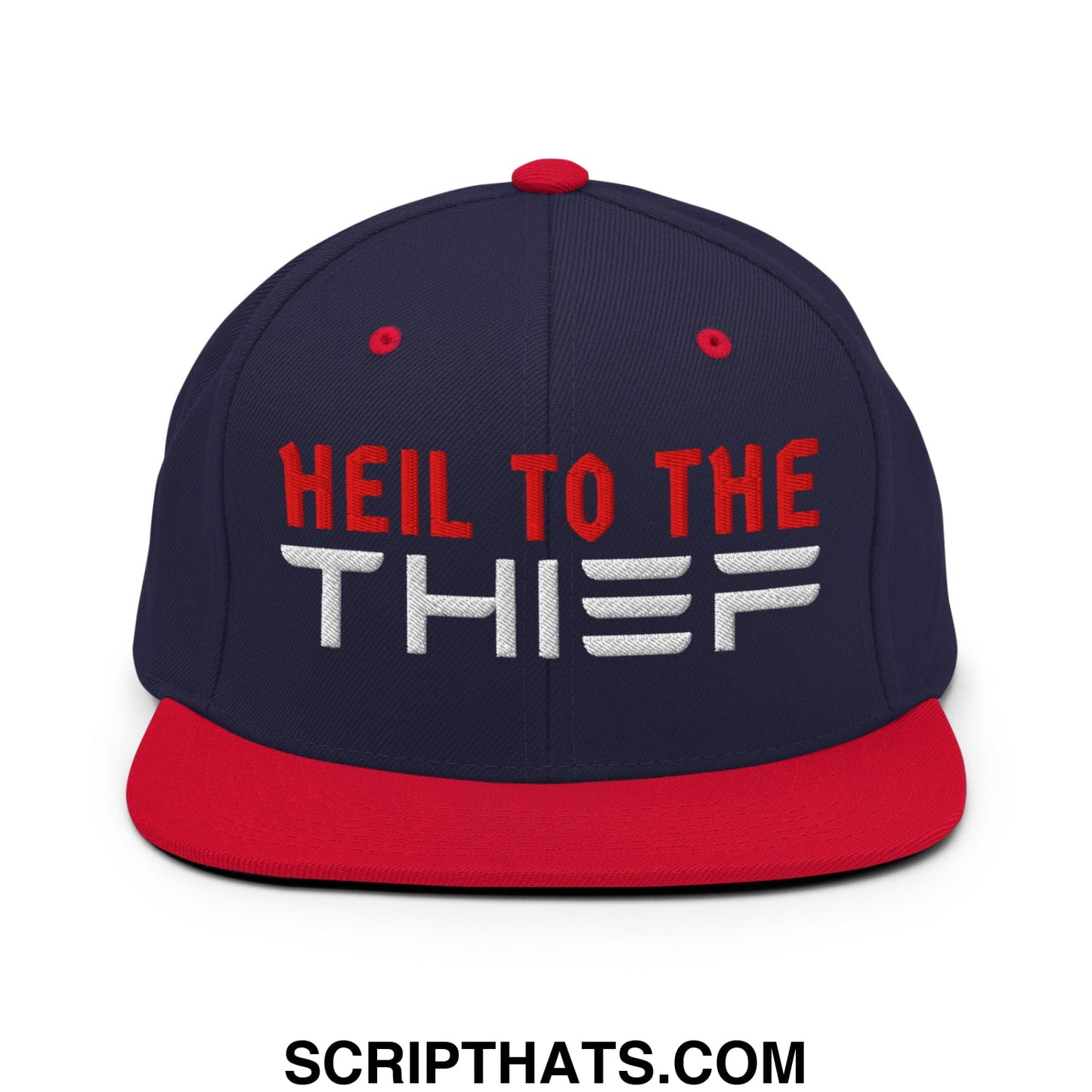 Heil to The Thief Embroidered Flat Bill Brim Snapback Hat Navy Red