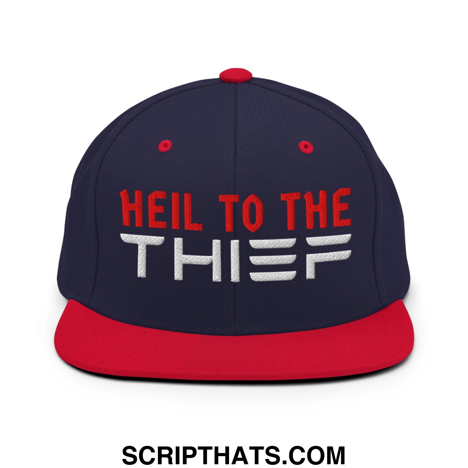 Heil to The Thief Embroidered Flat Bill Brim Snapback Hat Navy Red