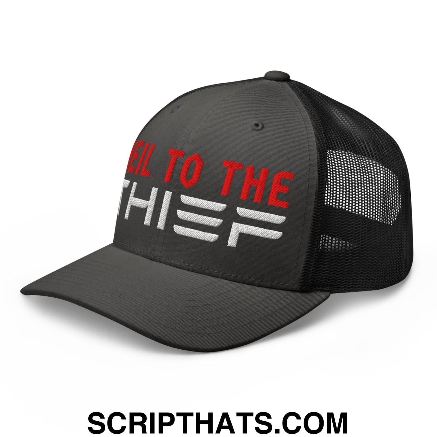 Heil to The Thief Embroidered Mesh Trucker Hat Charcoal Black