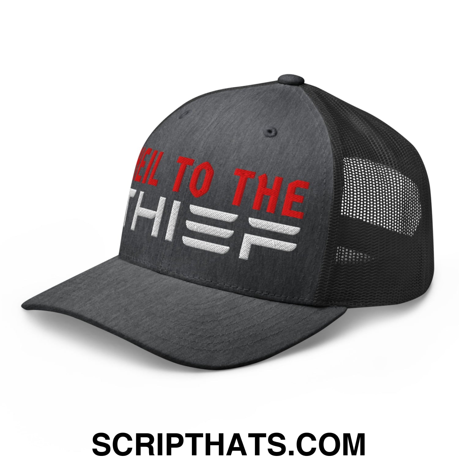 Heil to The Thief Embroidered Mesh Trucker Hat Dark Heather Gray