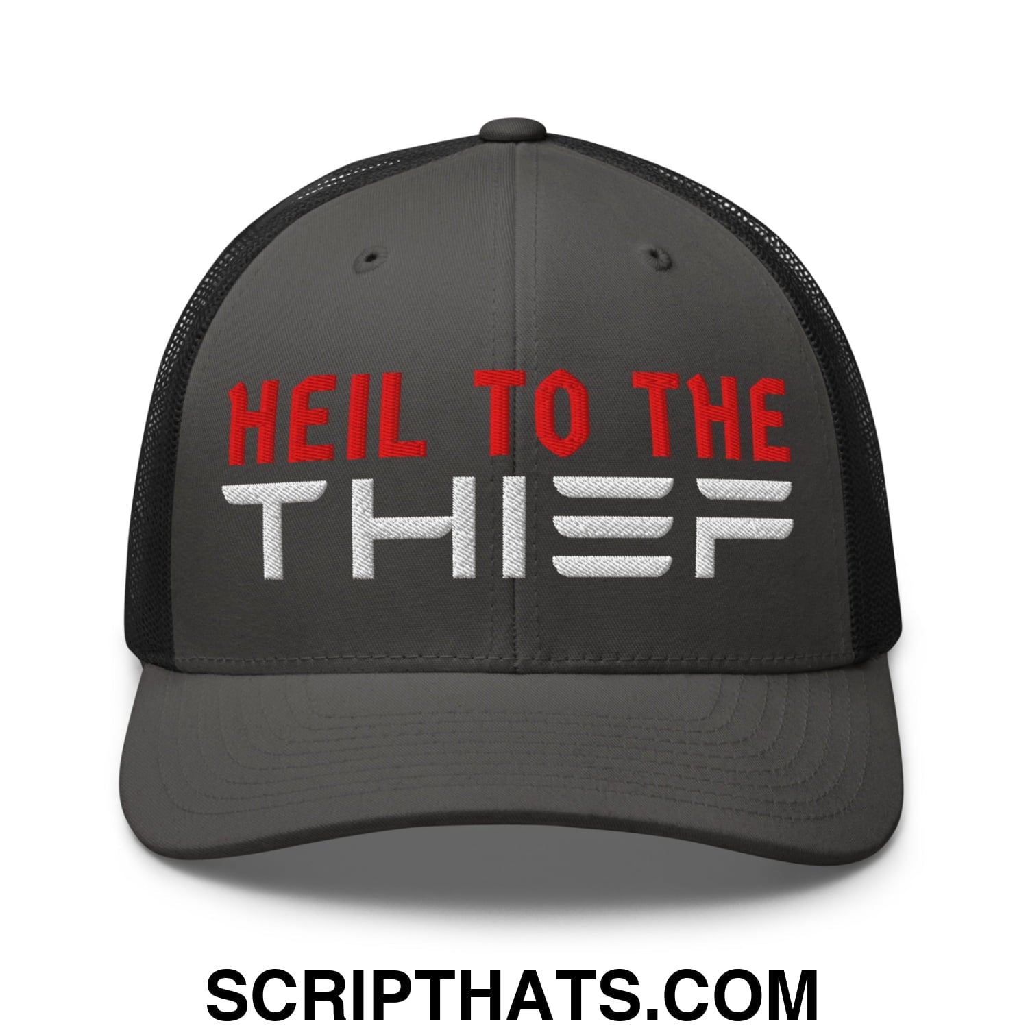 Heil to The Thief Embroidered Mesh Trucker Hat Charcoal Black
