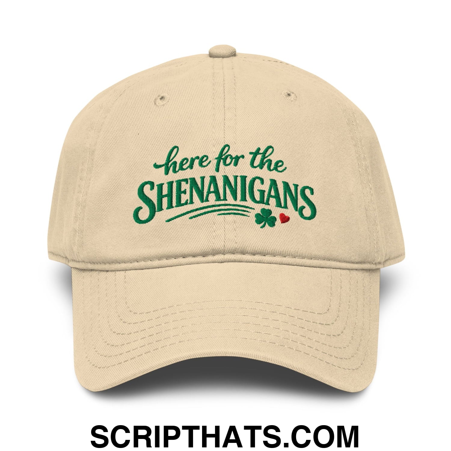 Here For The Shenanigans St. Patrick's Day Embroidered Baseball Dad Hat Khaki