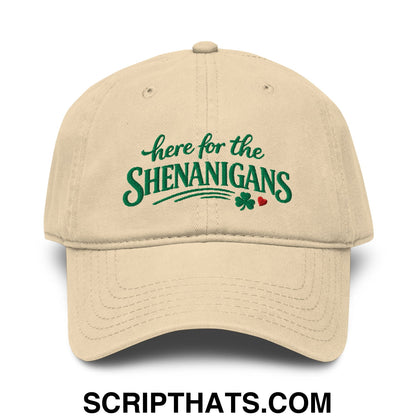 Here For The Shenanigans St. Patrick's Day Embroidered Baseball Dad Hat Khaki