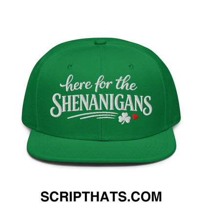 Here For The Shenanigans St. Patrick's Day Embroidered Flat Brim Bill Snapback Hat Default Title