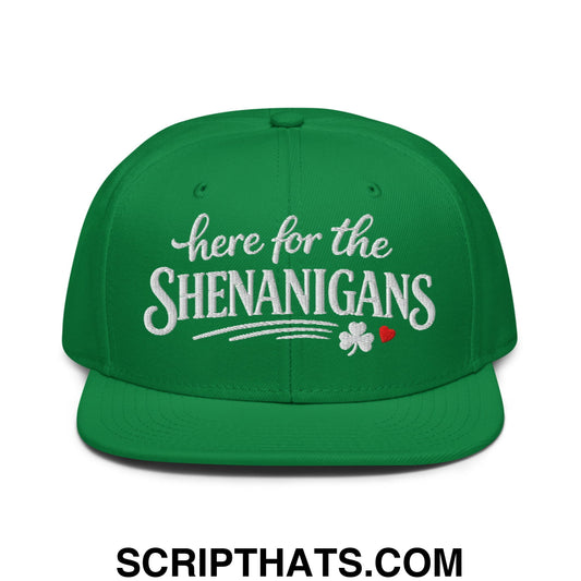 Here For The Shenanigans St. Patrick's Day Embroidered Flat Brim Bill Snapback Hat Default Title