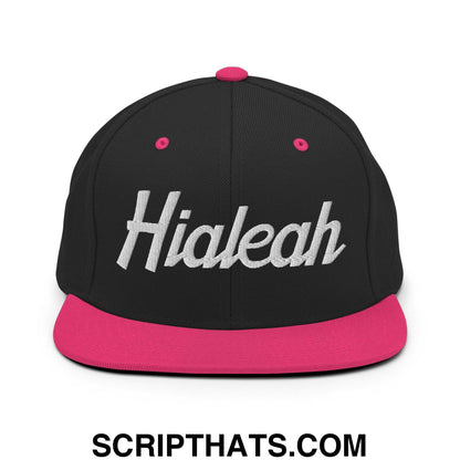 Hialeah Script Snapback Hat Black Neon Pink