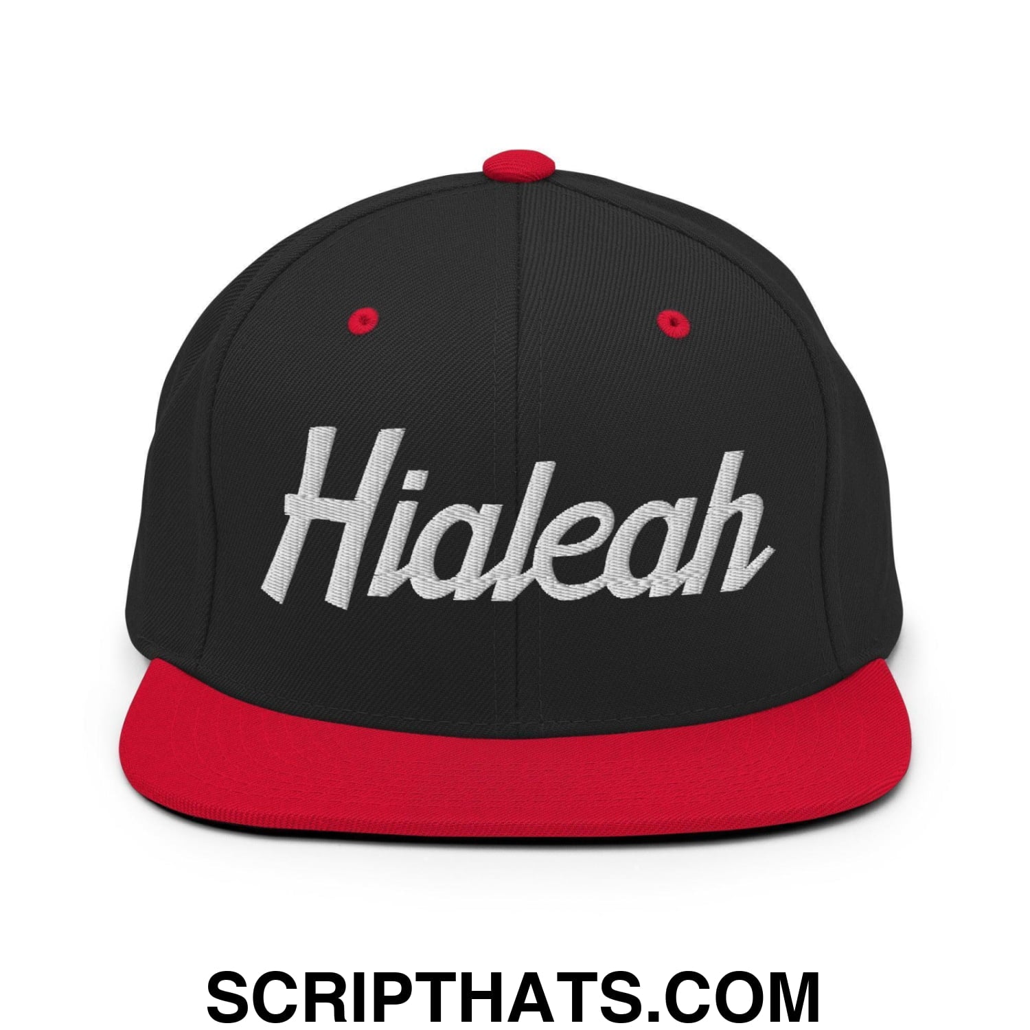 Hialeah Script Snapback Hat Black Red