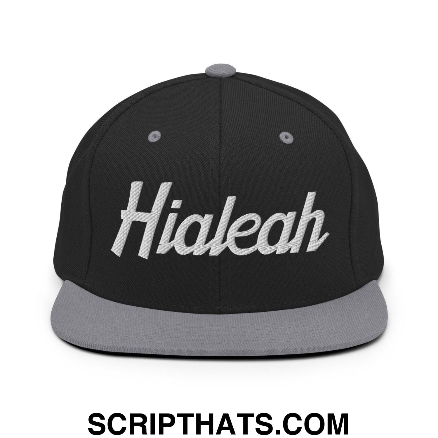 Hialeah Script Snapback Hat Black Silver