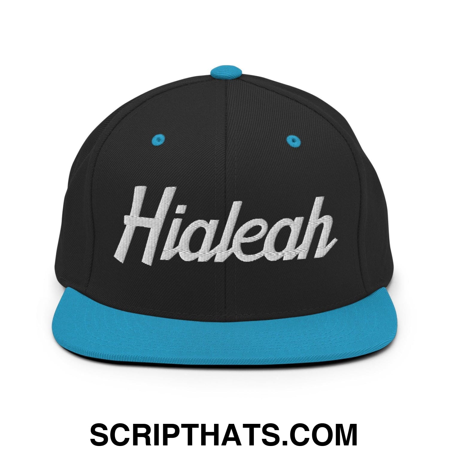 Hialeah Script Snapback Hat Black Teal