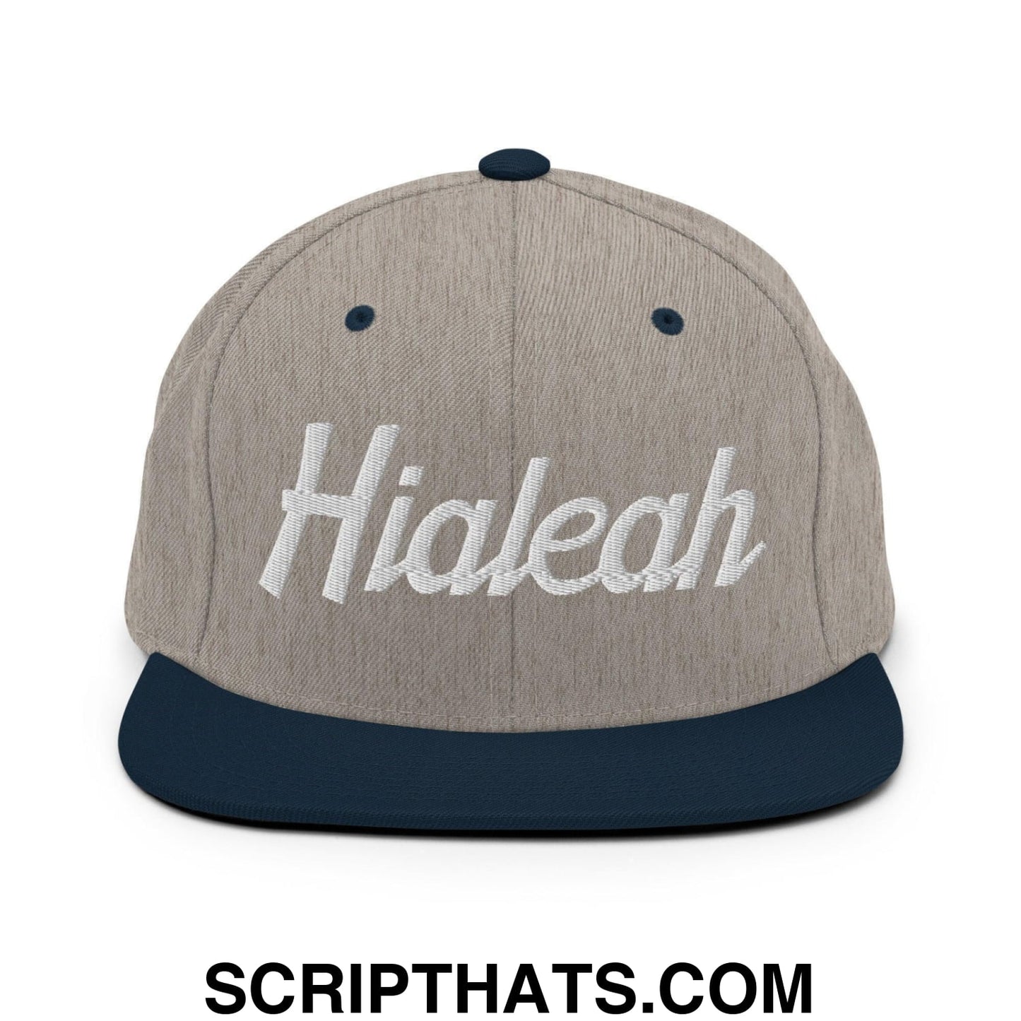 Hialeah Script Snapback Hat Heather Grey Navy