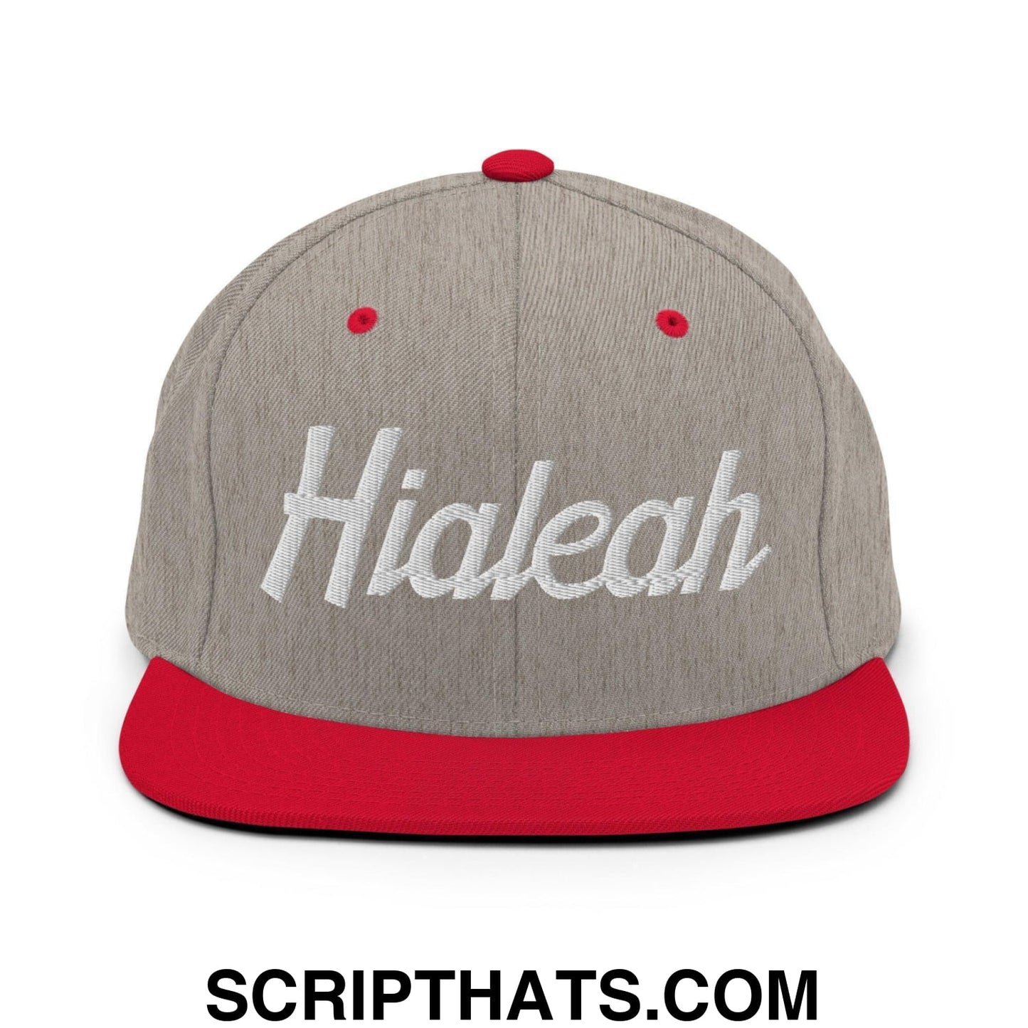 Hialeah Script Snapback Hat Heather Grey Red