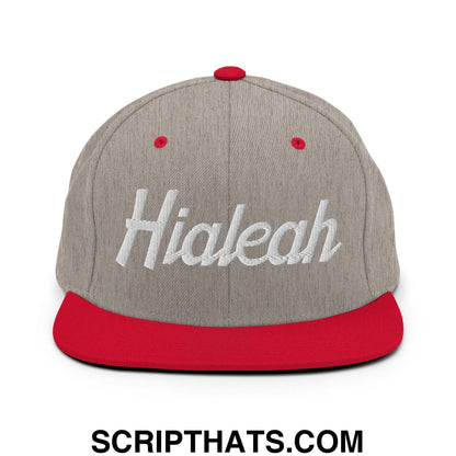 Hialeah Script Snapback Hat Heather Grey Red