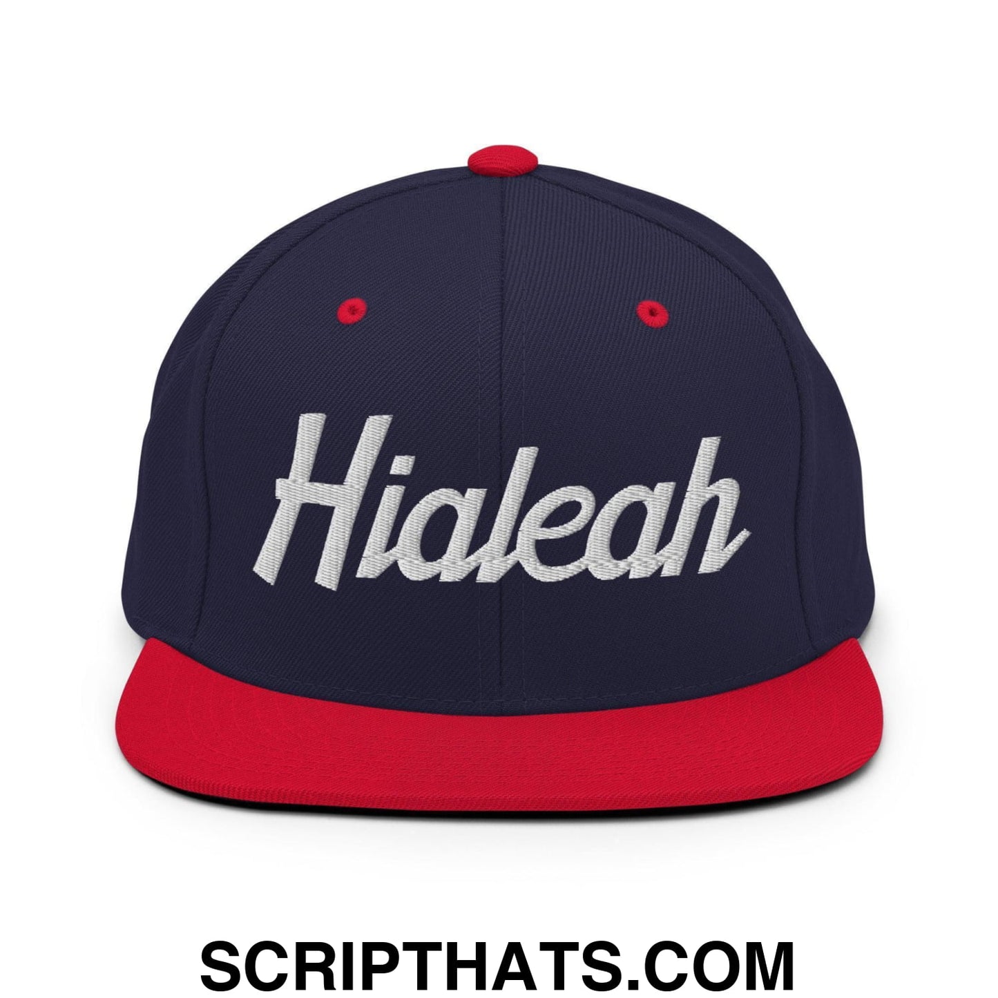 Hialeah Script Snapback Hat Navy Red