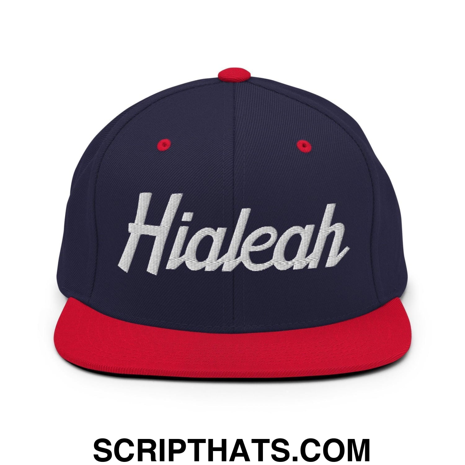 Hialeah Script Snapback Hat Navy Red