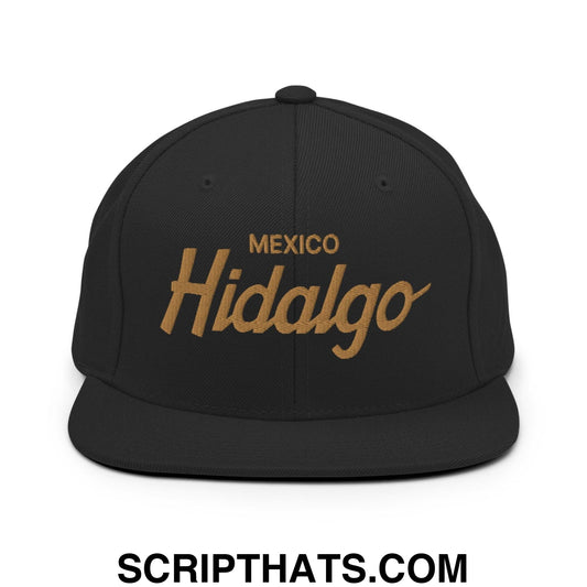 Hidalgo Mexico Gold Vintage Sports Script Snapback Hat Black