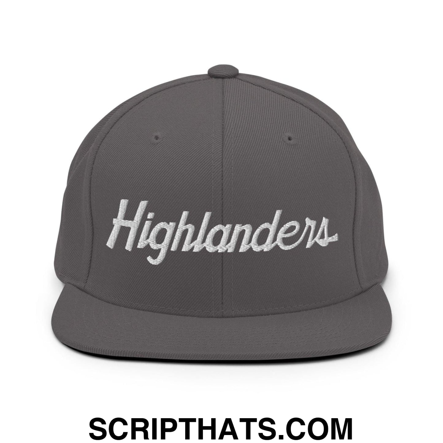 Highlanders School Mascot Script Snapback Hat Dark Grey