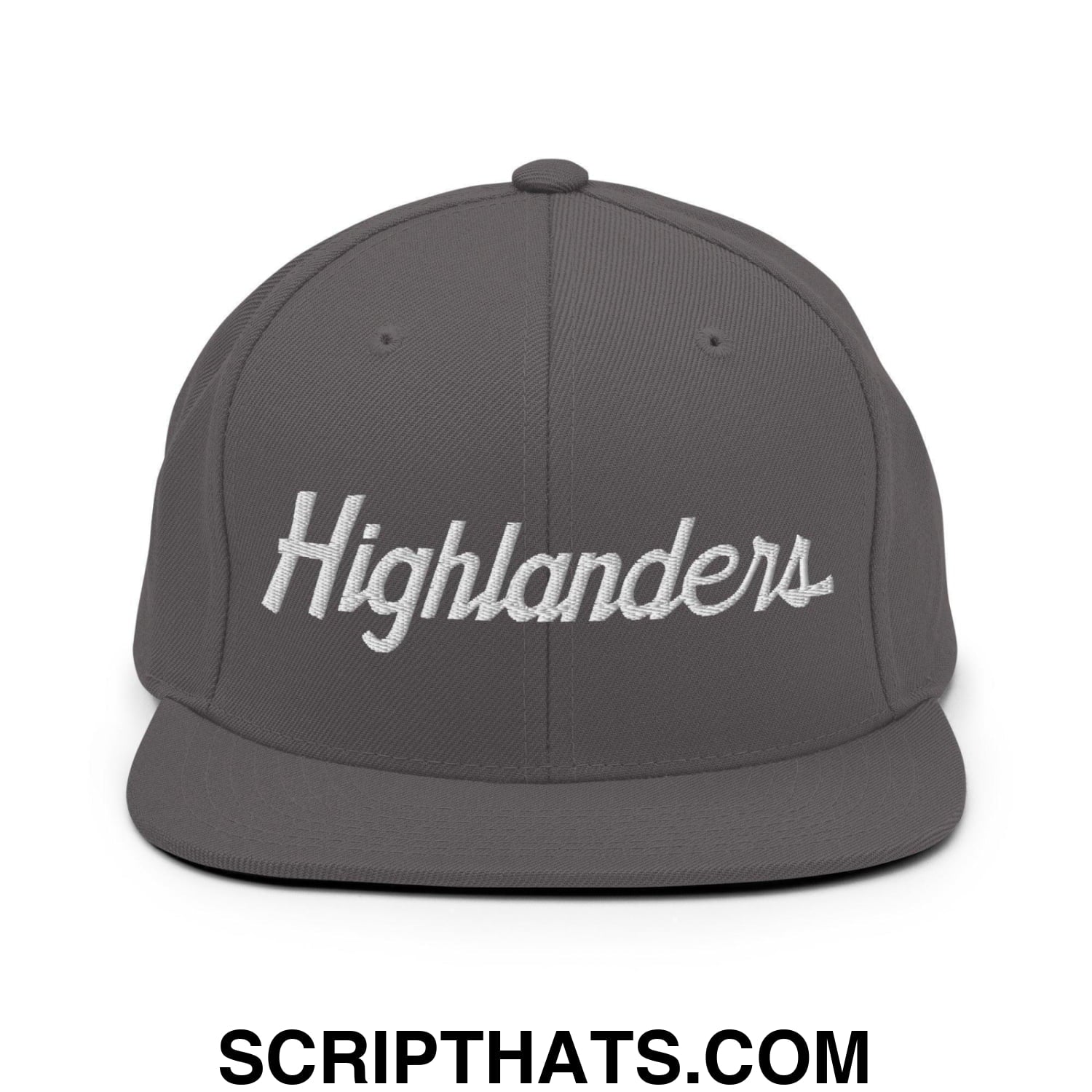 Highlanders School Mascot Script Snapback Hat Dark Grey