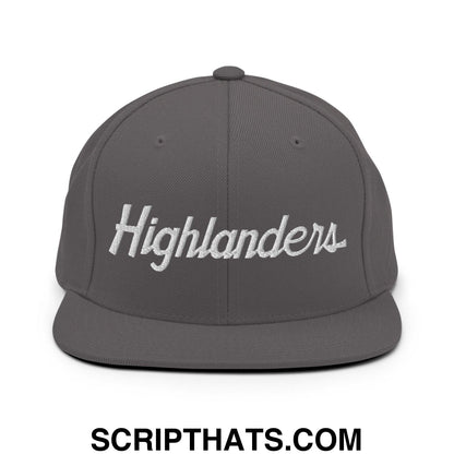 Highlanders School Mascot Script Snapback Hat Dark Grey