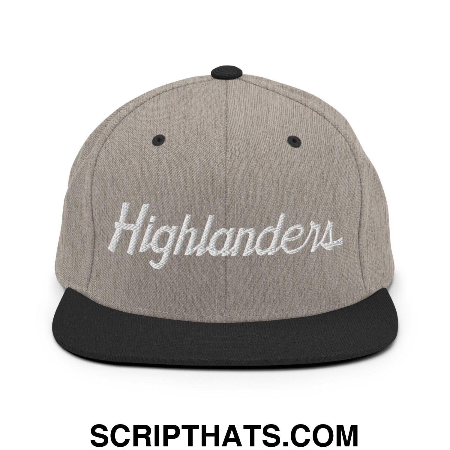 Highlanders School Mascot Script Snapback Hat Heather Black