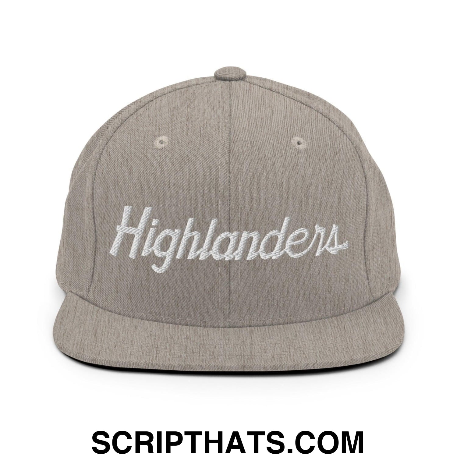 Highlanders School Mascot Script Snapback Hat Heather Grey