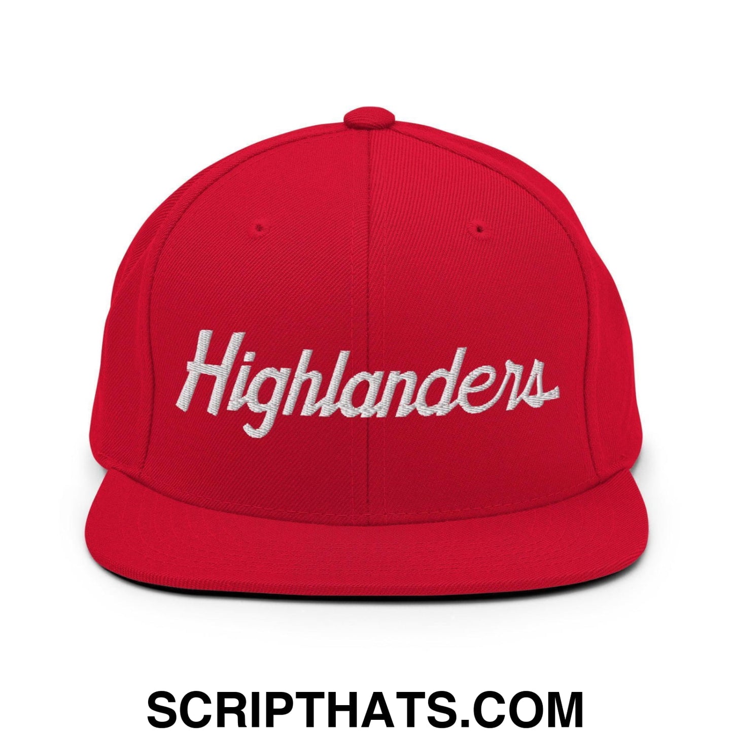Highlanders School Mascot Script Snapback Hat Red