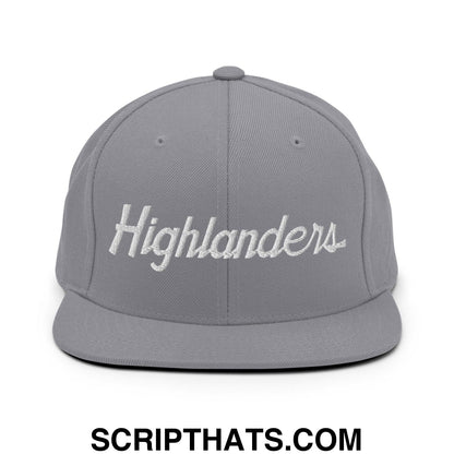 Highlanders School Mascot Script Snapback Hat Silver