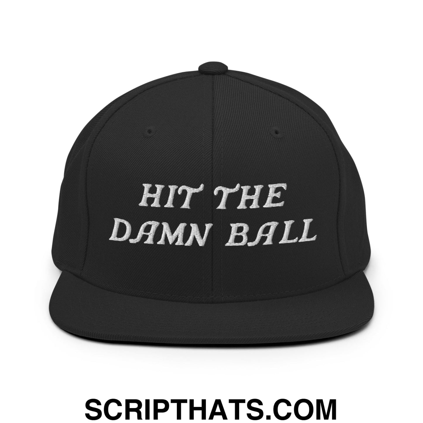 Hit The Damn Ball Embroidered Flat Bill Brim Snapback Hat Black